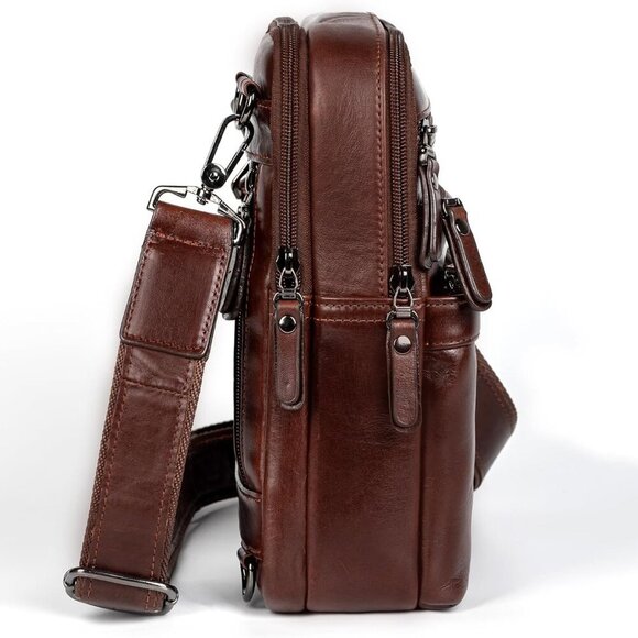 Leather Messenger Bag for Men, Small Leather Sling Shoulder Bag Messenger Pack f - Picture 5 of 7